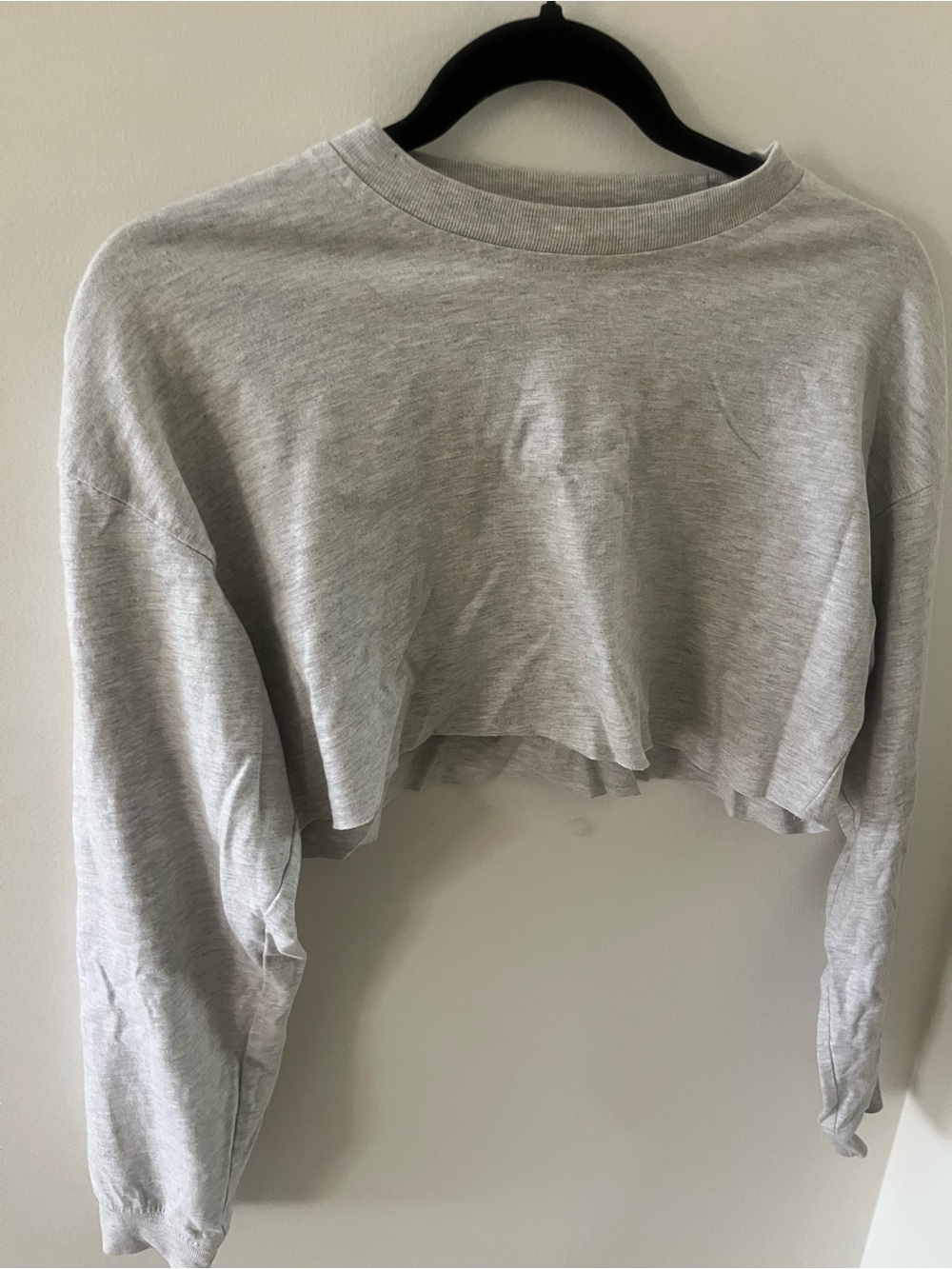 Light Gray Cropped Long-Sleeve Top - Women